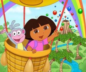 Puzzle Ντόρα η Εξερευνήτρια και μαϊμού Boots της φίλη σε μπαλόνι